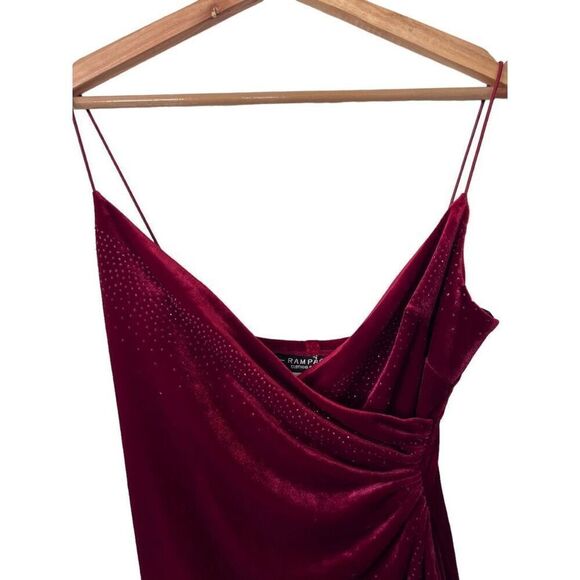 Rampage Vintage Y2K Velour Red Velvet Faux Wrap Rhinestone Mini Dress Size S - Picture 4 of 13